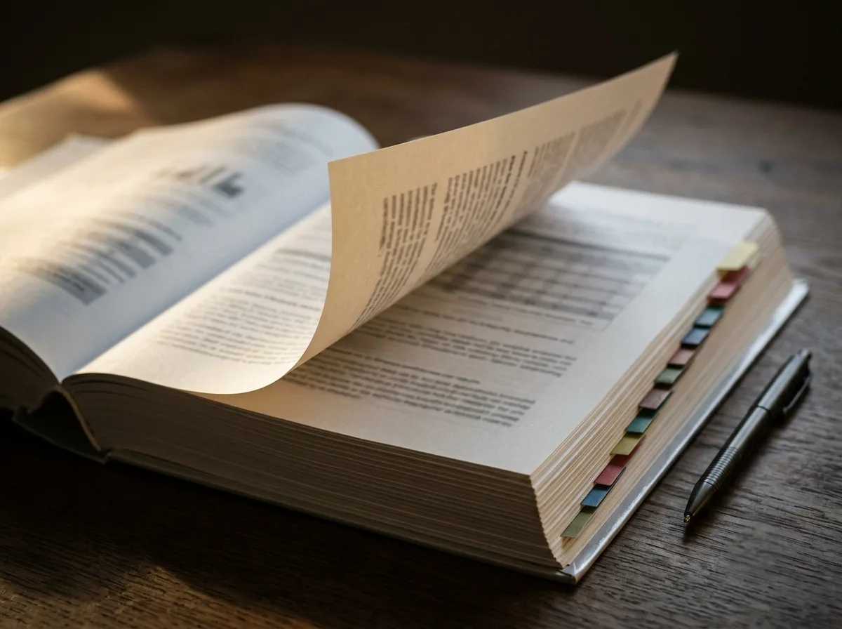 A printed report and pen on a table